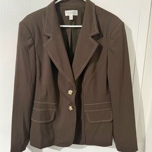 Conrad C Collection Brown Stretch Blazer Size 16 Career Contrast Stitching
